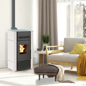 Poêle à granulés canalisable – BELLEZA STARK Blanc – 13.53 kW
